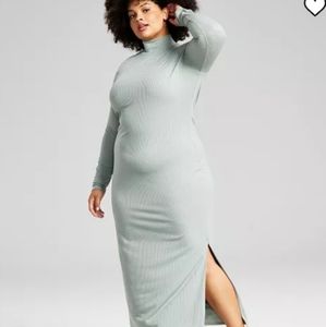 Women's Ribbed High-Neck Midi Bodycon Dress